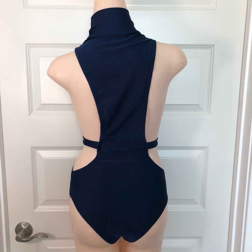 Navy Blue Swimsuit with  Long sleeve mesh coverup. - Picture 5 of 8